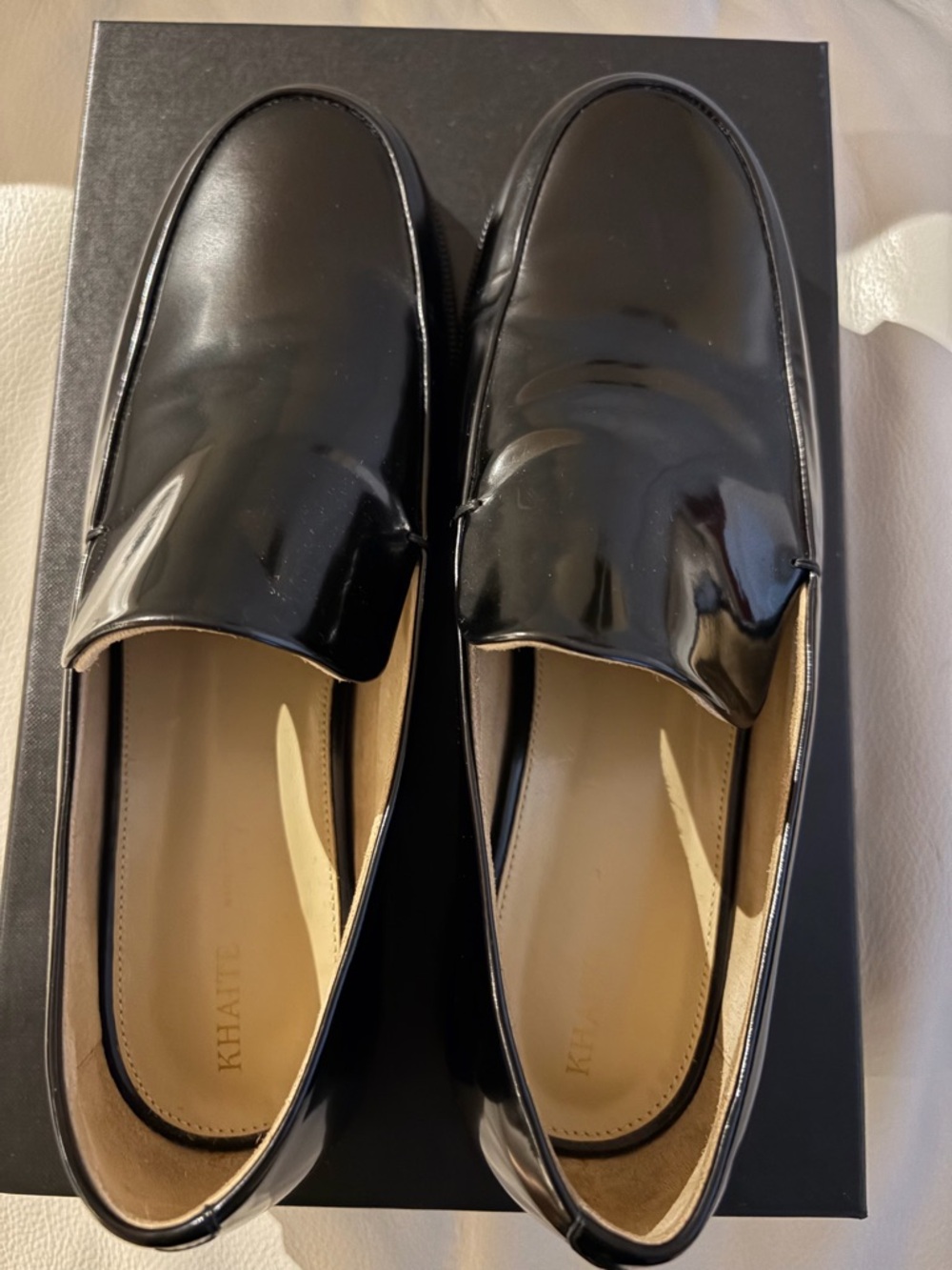 KHAITE Shiny Black Patent Leather Women's Loafers